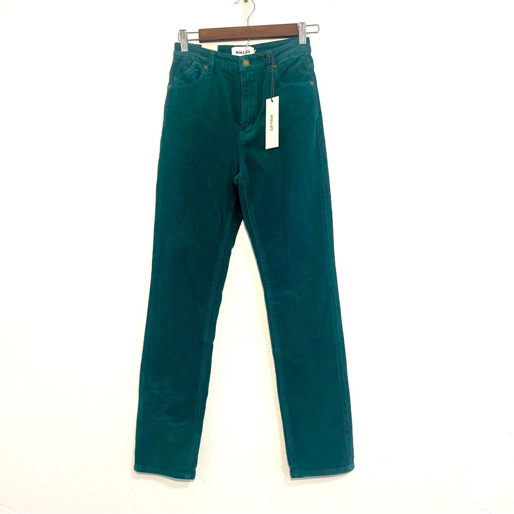 Rolla’s Dusters High Rise Slim Corduroy Pants in Emerald Green